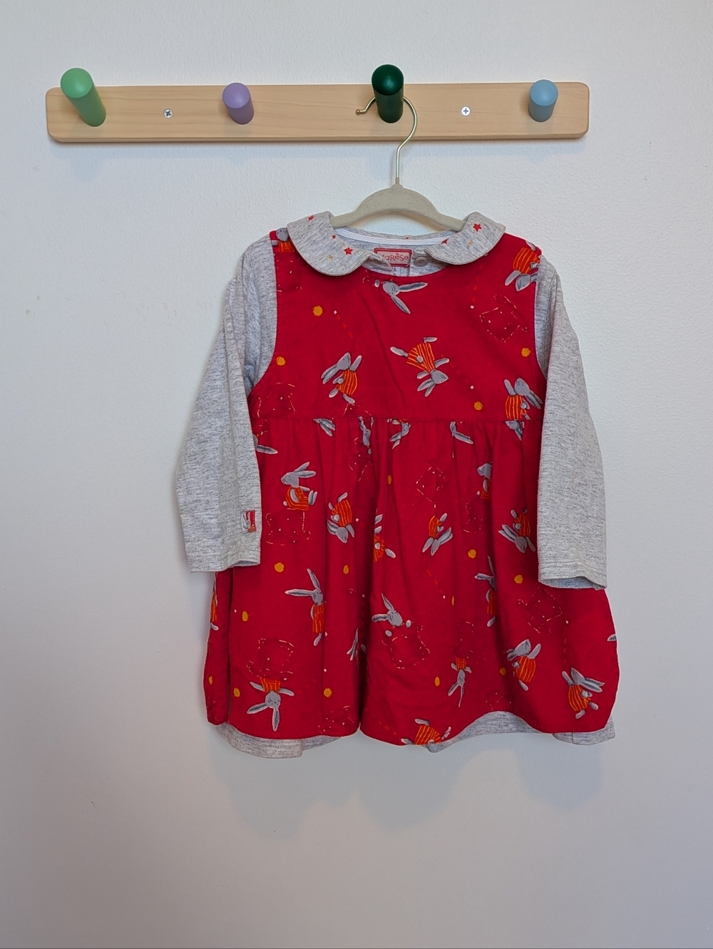 VINTAGE - Size 2 - Two Pieces For Toddler Magical Bunny Red And Grey